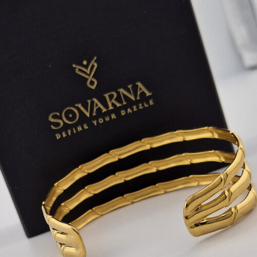 Bamboo-Inspired Stainless Steel Cuff Bracelet