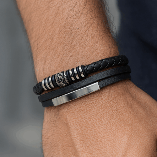 Men’s Black Multi-Layer Leather Bracelet